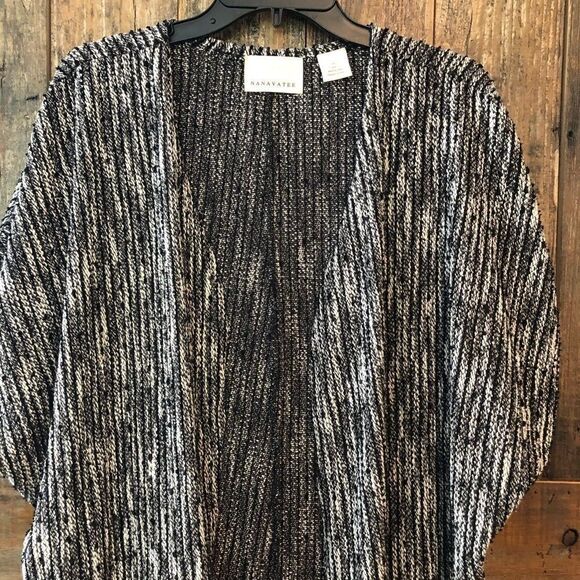 Nanavatee S/M Black White Batwing Knit Oversized Slouchy Sweater Open Cardigan - Picture 4 of 9